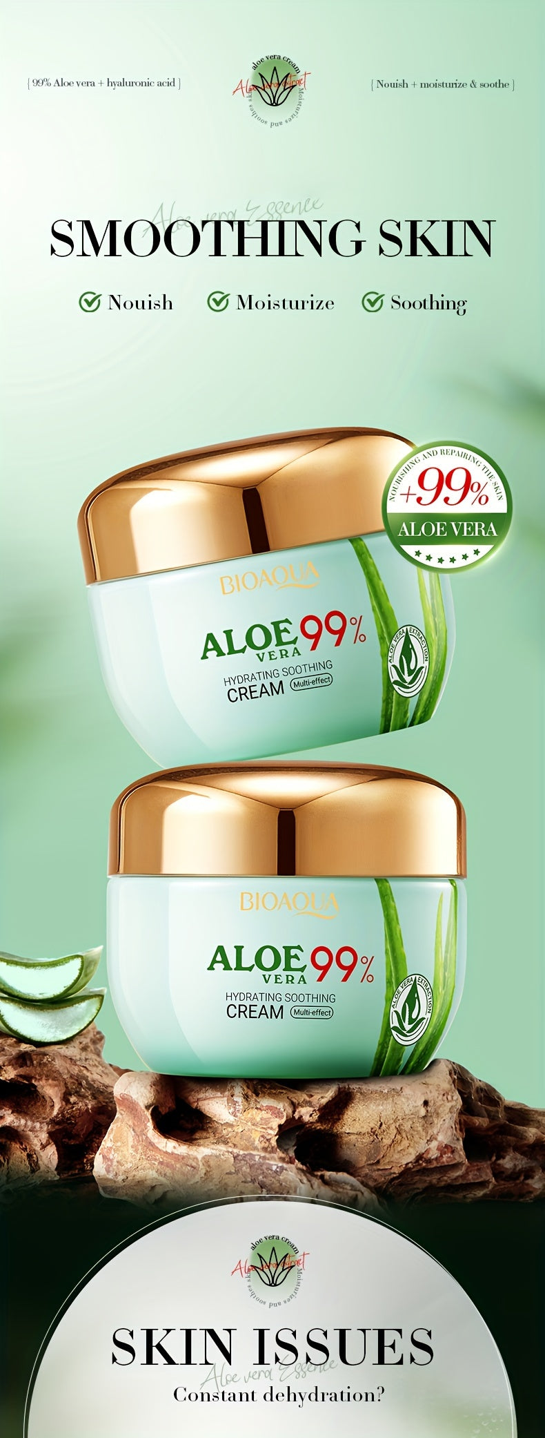 Aloe Vera Hydrating Face Cream - 50G, Moisturizing & Soothing For Soft, Radiant Skin, Enhances Elasticity, Reduces Dryness, Suitable For All Skin Types