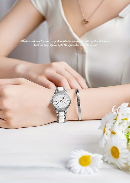Luxury Ceramic Women's Watch with Rose Golden Case & White Dial - Quartz Movement, Date Display, Heart Accents - Elegant Valentine's Day Gift for Her, Date Feature Watch | Heart Motif Watch | Ceramic Strap Watch