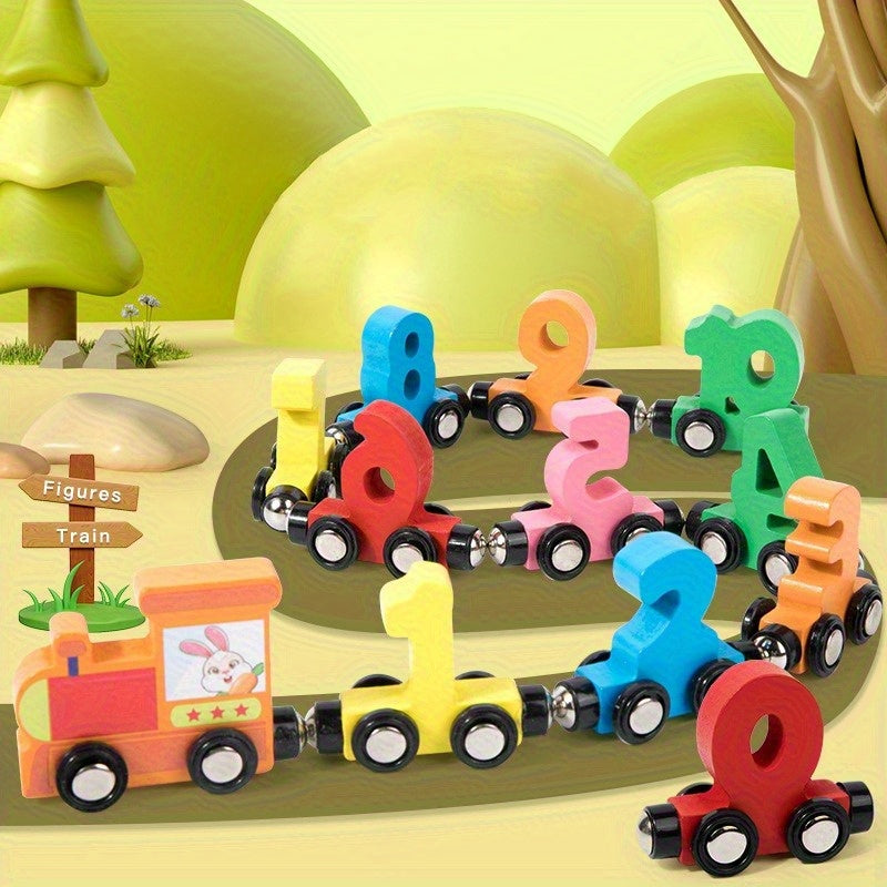 Magnetic Number Train Puzzle Wooden Toys - Educational Counting & Magnetic Learning for Youngsters, Colorful Building Blocks with Track Mat, Interactive Tabletop Game for Youngsters, Holiday Birthday Party Favors, Playful Des