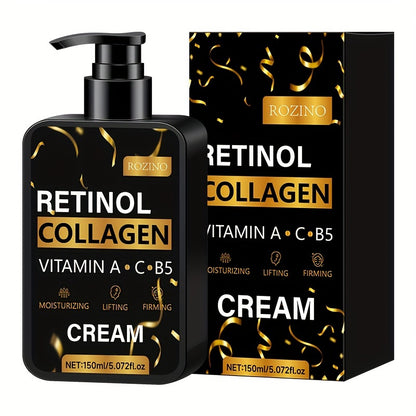 ROZINO Retinol Collagen Face Cream 5.07oz - Vitamin A, C, B5 Enriched, Hydrating & Firming Moisturizer for All Skin Types, Hypoallergenic, Reduces Fine Lines & Wrinkles, Reveals Youthful Radiance