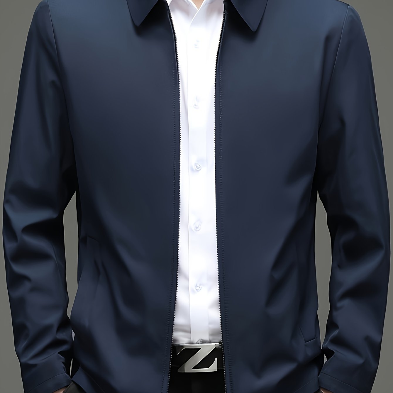 Men's Casual Business Jacket for Elderly - Polyester, Solid Color, Non-Stretch Fabric, Spring/Autumn Wear with Pockets