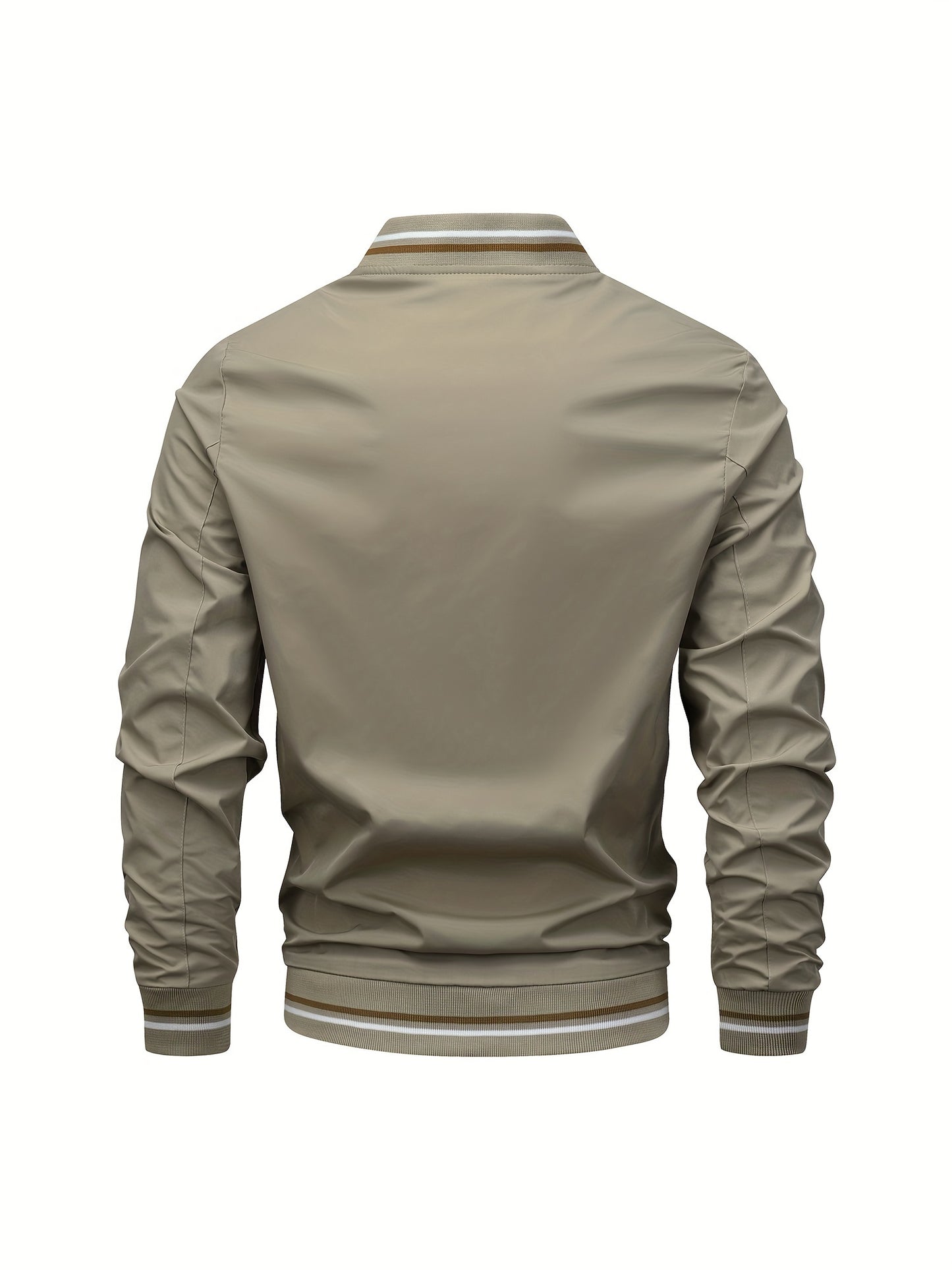 1pc, Spring And Fall Men's Striped Sports Fashion Jacket, Baseball Collar Zip Up Casual Jacket For Mountaineering And Daily Outings