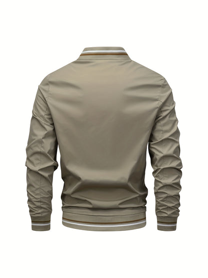 1pc, Spring And Fall Men's Striped Sports Fashion Jacket, Baseball Collar Zip Up Casual Jacket For Mountaineering And Daily Outings