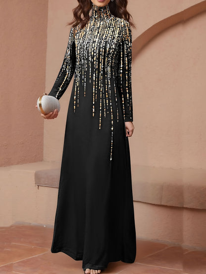 Women'S Elegant Islamic Abaya Dress - Long Muslim Robe with Golden Bead Accents, Black Formal & Casual Islamic Gown for Everyday, Weddings, Travel - Modest Muslim Clothing, Muslim Dress, Vacation Outfit, High Collar Design, M