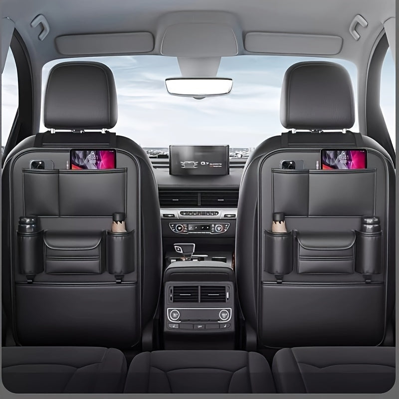 1Pc Genuine Leather Folding Table Automobile Storage Bag, Strong Support Plate, Car Seat Rear Hanging Storage Bag, Car Interior