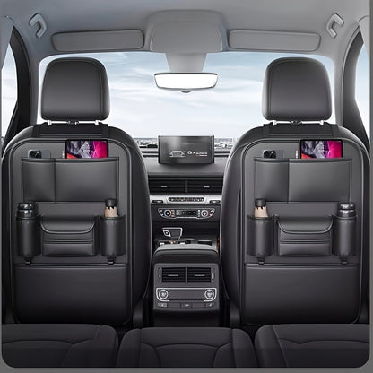 1Pc Genuine Leather Folding Table Automobile Storage Bag, Strong Support Plate, Car Seat Rear Hanging Storage Bag, Car Interior