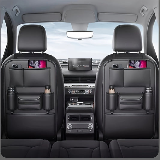 1Pc Genuine Leather Folding Table Automobile Storage Bag, Strong Support Plate, Car Seat Rear Hanging Storage Bag, Car Interior