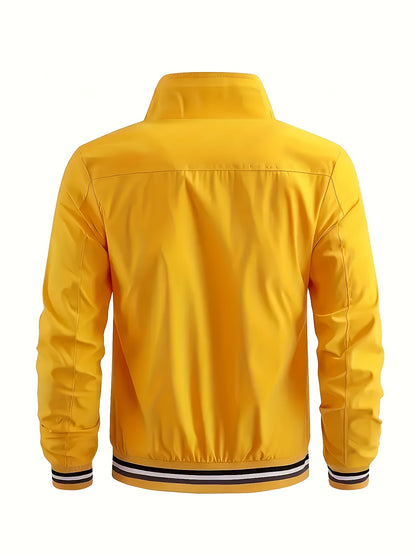 Men'S Retro Hip-Hop Baseball Jacket - Casual Sports Bomber with Stand Collar Zipper, Polyester Fabric - Perfect for Fall and Winter, Casual Weekend Wear, Casual Jacket|Hip Hop Style|Zippered Jacket