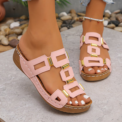 Women's Fashion Lightweight Casual Square Buckle Comfortable Slippers for Travel, Vacation & Home Wear