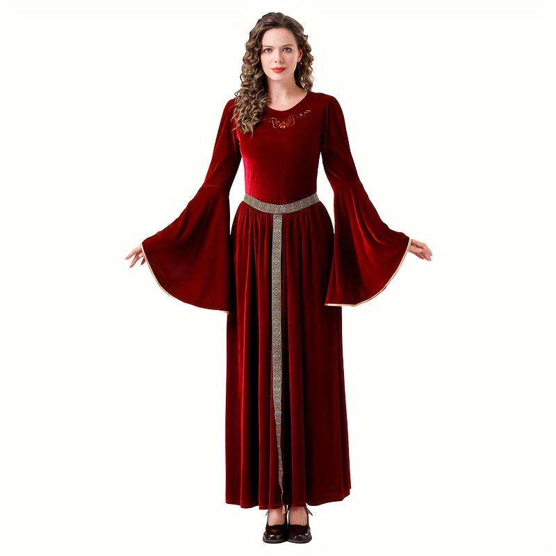 0821 Dress-up Set Two-piece: Dress + Belt Halloween Adult Female Cosplay Medieval Palace Long Dress Witch Queen Dress Festival Costume