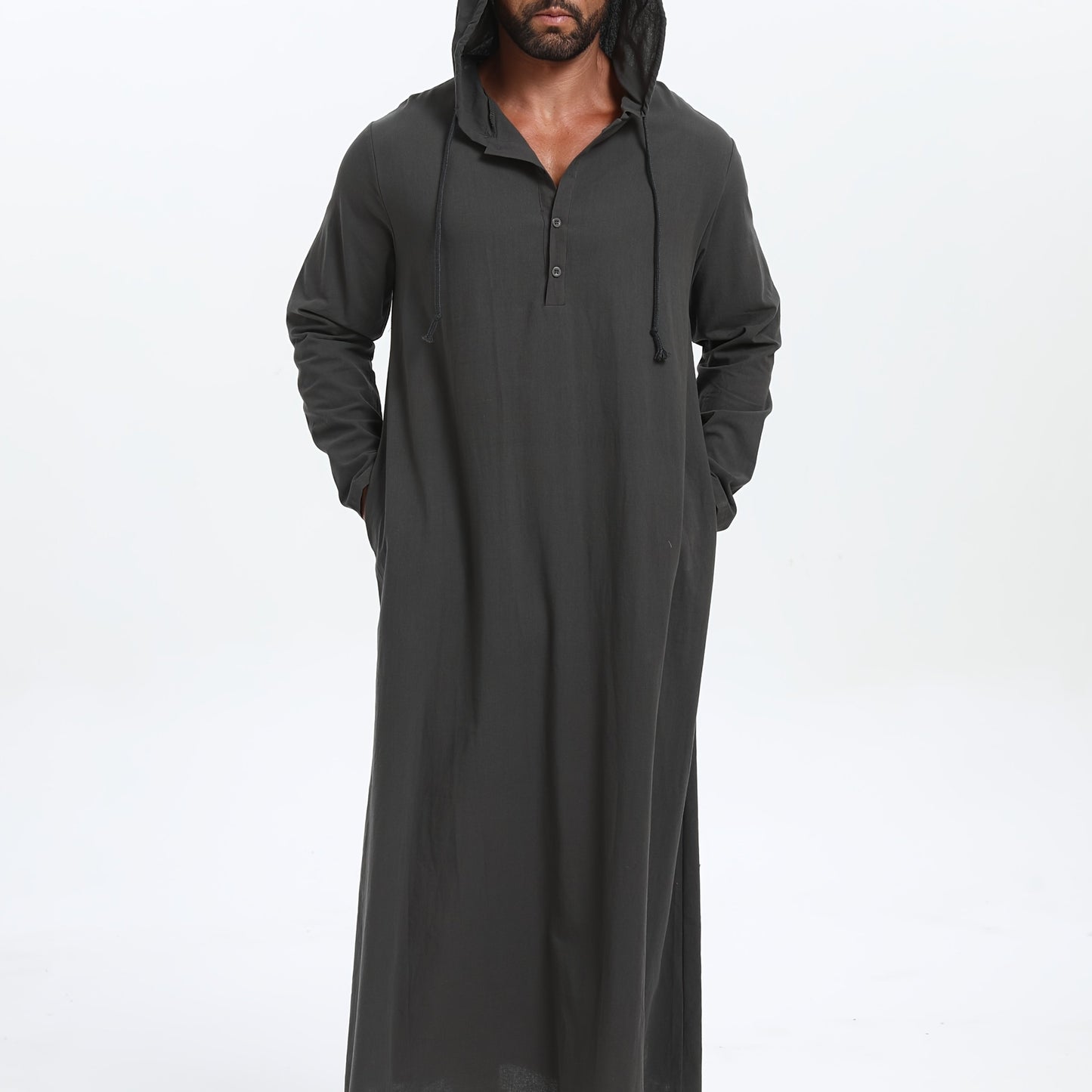 Men'S Arabic Hooded Robe - Traditional Islamic Full-Length Robe with Hood, Beige/Neutral Tones, Non-Stretch Fabric for Formal, Casual, Religious, Everyday & Special Occasions - Middle Eastern Cultural Attire, Muslim Dress, Fo