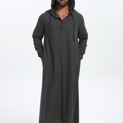 Men'S Arabic Hooded Robe - Traditional Islamic Full-Length Robe with Hood, Beige/Neutral Tones, Non-Stretch Fabric for Formal, Casual, Religious, Everyday & Special Occasions - Middle Eastern Cultural Attire, Muslim Dress, Fo