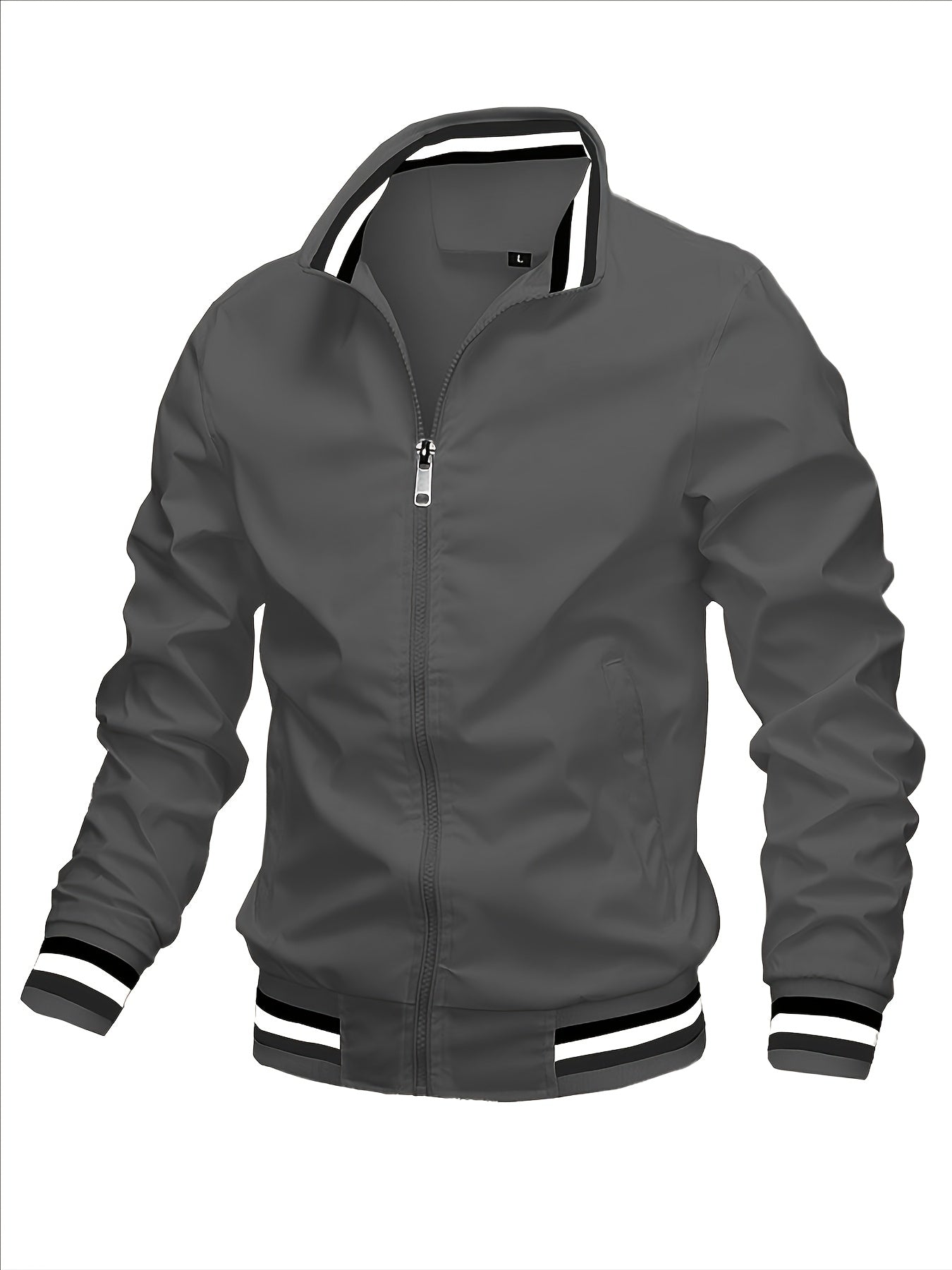 Men'S Retro Hip-Hop Baseball Jacket - Casual Sports Bomber with Stand Collar Zipper, Polyester Fabric - Perfect for Fall and Winter, Casual Weekend Wear, Casual Jacket|Hip Hop Style|Zippered Jacket