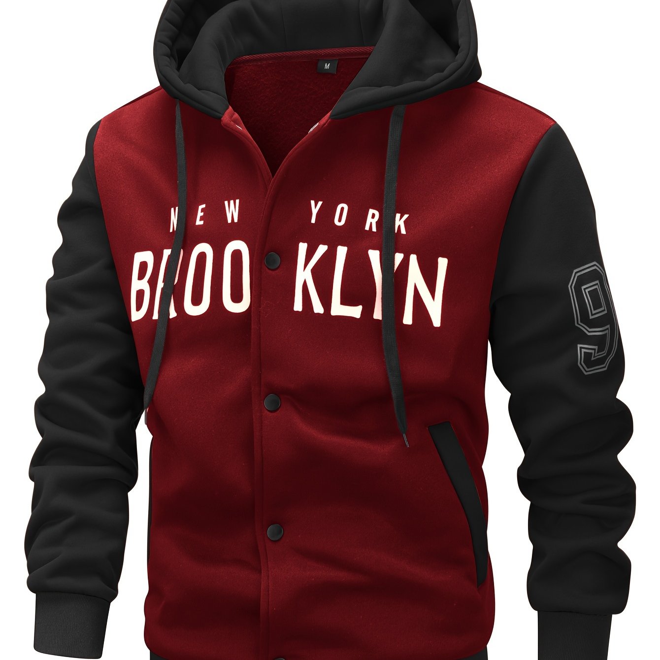 Men'S New Fall/Winter Casual Printed Hooded Baseball Jacket, Knitted Fabric, Regular Fit, Long Sleeve, Letter Pattern, Pocket, Single Button Closure, Daily & Leisure Wear