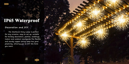 5pcs 450LED Solar Starburst Lanterns with Remote Timer - 8 Modes, Adjustable Brightness, Fairy Lights for Yard, Party Tents, Christmas, and More - Pure Copper Wire, 1200mAh Lithium Battery, Outdoor Lighting | Starburst Design