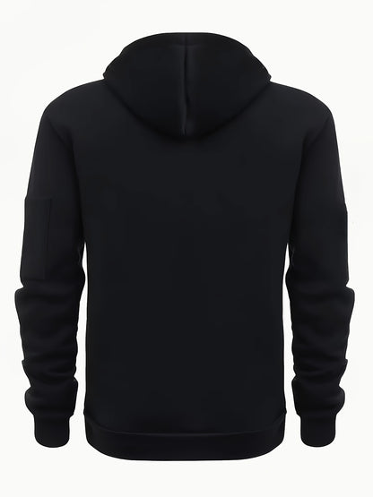 Men's Sporty Zip-Up Hoodie Jacket - Vibrant Orange with Black Zipper Accents, Polyester-Lined Comfort, Machine Washable Regular Fit for Autumn Winter Casual Outdoor Wear, Autumn Apparel