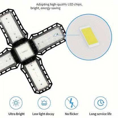LED Garage Light Bulbs, 10000LM Super Bright Garage Lighting LED Shop Light With Adjustable Panels, E26/E27 Screw Socket Deformable Led Garage Ceiling Light Fixture For Warehouse, Corridor, Stadium