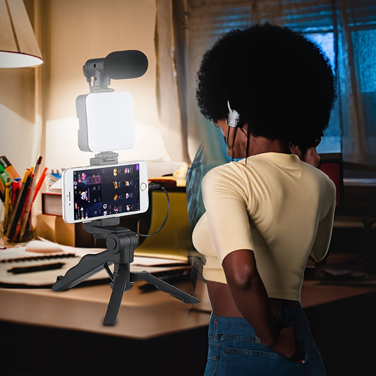 5-in-1 LED Lighting Master - Ultra-Stable Tripod Stand for Handheld Selfies, Interviews & More - Portable, Pivoting, Adjustable Brightness - Perfect for On-The-Go Content Creators