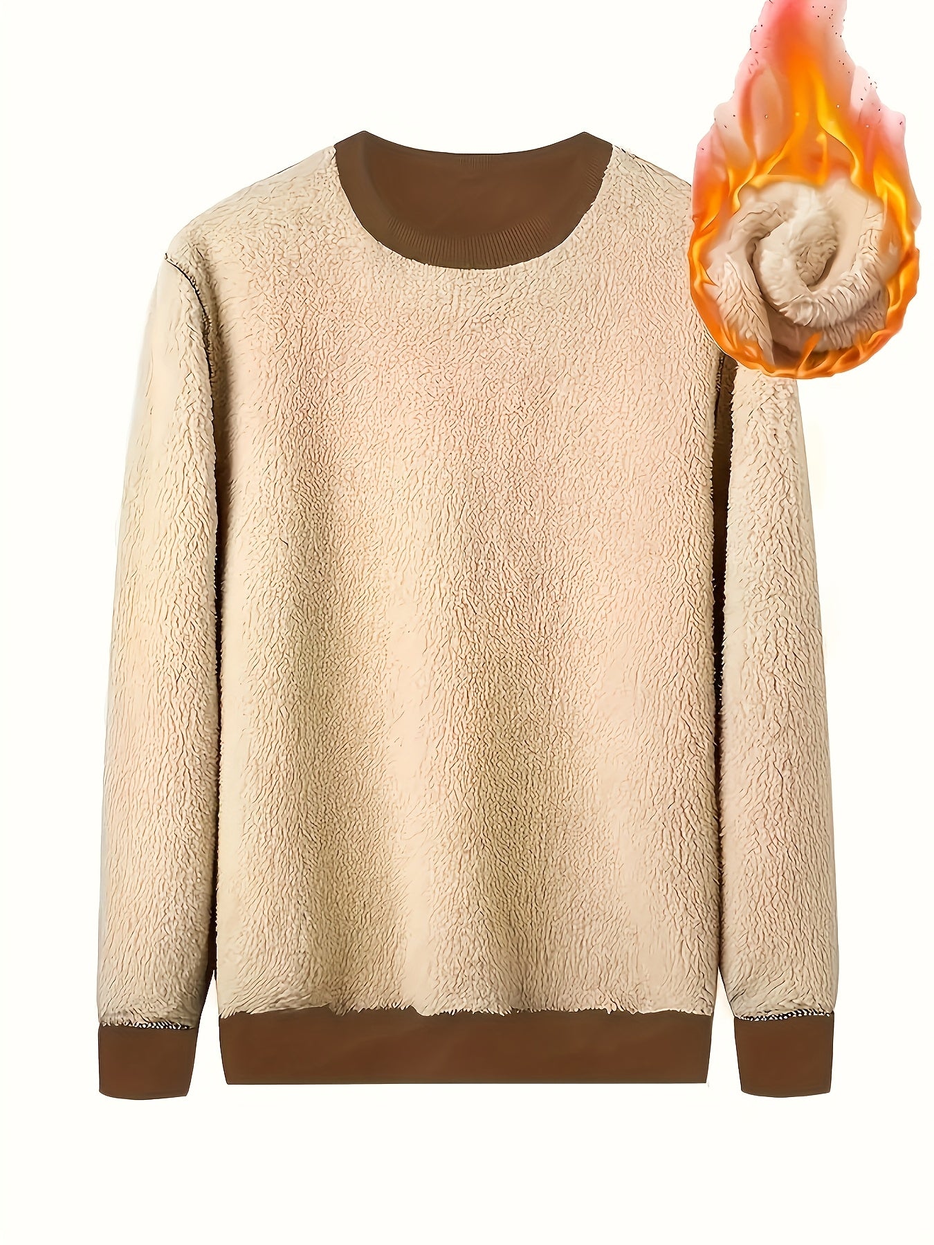 Men's Thermal Insulated Sweatshirt - Heavyweight Layering Base Layer for Winter, Indoor/Outdoor Cold Weather Clothing - Machine Washable Round Neck Pullover, Winter Sweaters, Indoor Warmth, Simple Design, Comfortable Fit, Pul