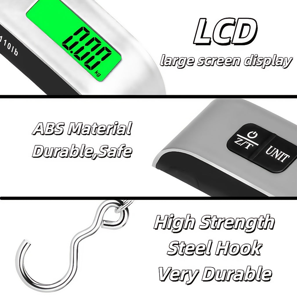 Compact 110lb/50kg Digital Luggage Scale with Backlight, Handheld Electronic Portable Weighing Device with Room Temperature Display, Battery Included, Ideal for Travel and Office Use, Travel Accessory | Sleek Design | Durable