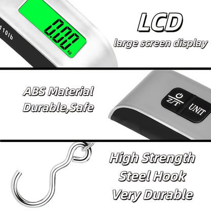 Compact 110lb/50kg Digital Luggage Scale with Backlight, Handheld Electronic Portable Weighing Device with Room Temperature Display, Battery Included, Ideal for Travel and Office Use, Travel Accessory | Sleek Design | Durable