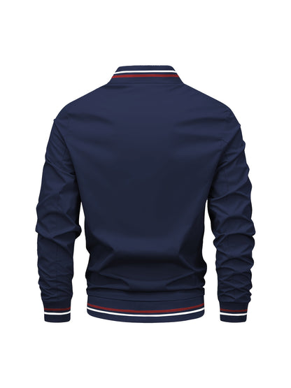 1pc, Spring And Fall Men's Striped Sports Fashion Jacket, Baseball Collar Zip Up Casual Jacket For Mountaineering And Daily Outings