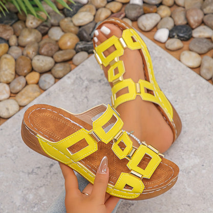 Women's Fashion Lightweight Casual Square Buckle Comfortable Slippers for Travel, Vacation & Home Wear