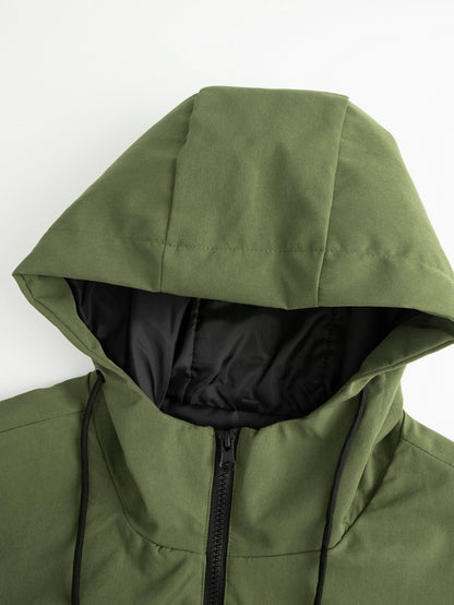 Men'S Casual Hooded Jacket with Adjustable Drawstring Hood - Solid Color Zipper Front, Regular Fit & Functional Pockets, Polyester Lining for Spring/Fall Daily Wear, Spring Outerwear, Sleek Design, Durable Fabric, Lightweight