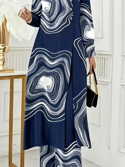 Ramadan, Women Button-Decorated Solid Color Long Sleeve Top & Pants Set, Arabic Style Clothing, Only Clothes, Without Headscarf