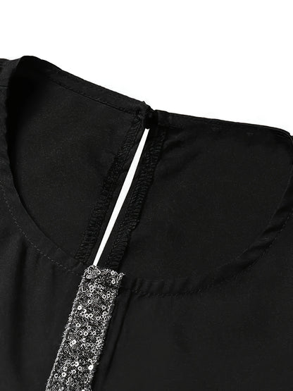 Middle Eastern Solid Color Long Sleeve Muslim Abaya Casual Sequined Dress
