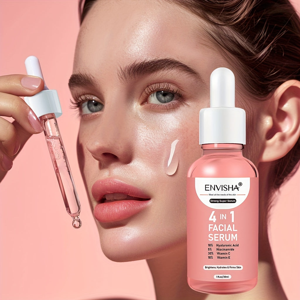 Unisex 4 in 1 Facial Serum - ENVISHA 1 Fl.Oz Moisturizing Drops with Hyaluronic Acid, Niacinamide, Vitamin C & E for All Skin Types, Unscented Face Care