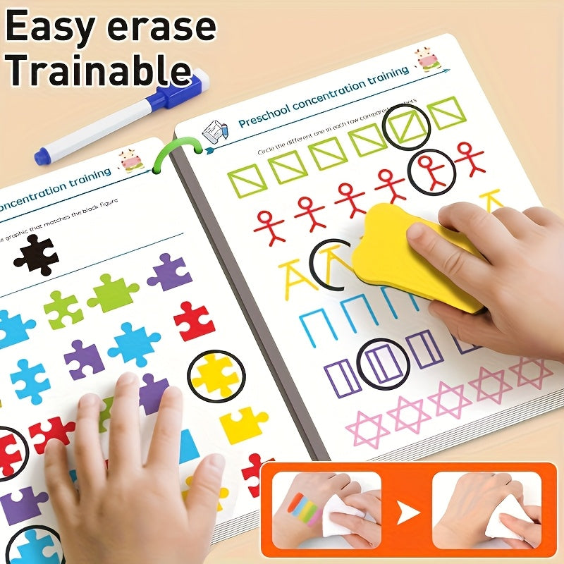 64-Page Magic Drawing Workbook for Kids Aged 3-8 - Enhance Hand-Eye Coordination & Writing Skills | Includes Erasable Pens and Refills, Essential Early Learning Tool for Back-to-School Season