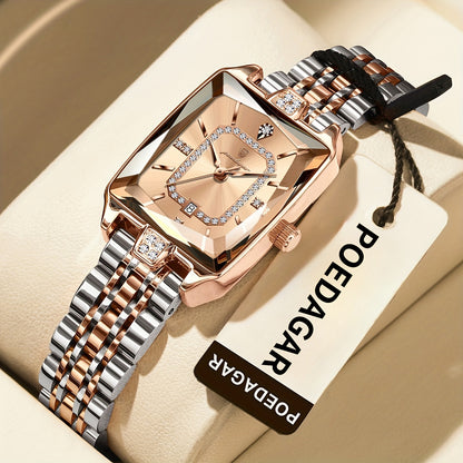 POEDAGAR Minimalist Luxury Women'S Watch - Elegant Stainless Steel Quartz Movement, 30m Waterproof, Date Display, Rectangular Dial for Daily Use & Gift Giving, Casual Chic Style, Quartz Watch, Sophisticated Timepiece