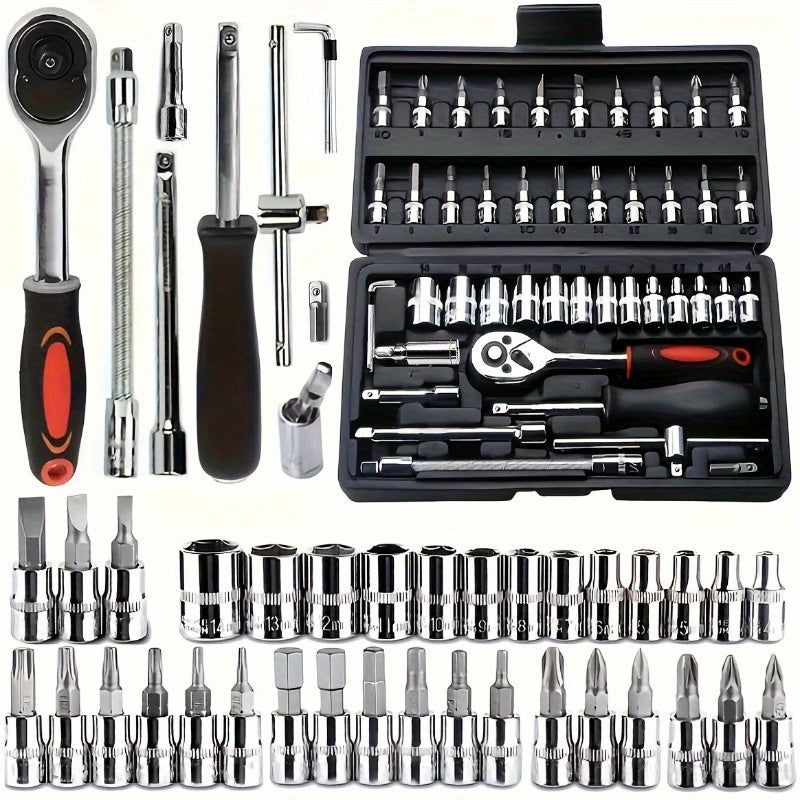 46-piece automobile maintenance tool kit, 1/4 inch drive socket ratchet wrench kit, combined tool kit bicycle automobile maintenance tool.