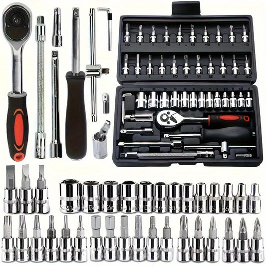 46-piece automobile maintenance tool kit, 1/4 inch drive socket ratchet wrench kit, combined tool kit bicycle automobile maintenance tool.