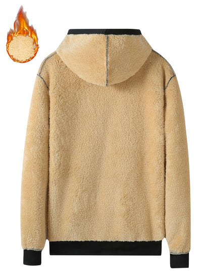 A Men's casual sports warm fleece hooded jacket with zipper opening and pocket, suitable for outdoor and training activities, autumn and winter clothing | casual style hooded sweatshirt | zipper hooded sweatshirt, Fleece Jack