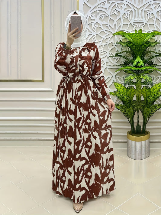 Women's Middle Eastern Muslim Print Long Dress - Elegant, Comfortable, Stylish for Modest Fashion