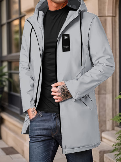 Men'S Casual Hooded Zip-Up Jacket - Solid Color, Lightweight & Breathable Polyester, Regular Fit with Chopping Sting, Perfect for Spring & Fall Daily Wear, Zipper Closure