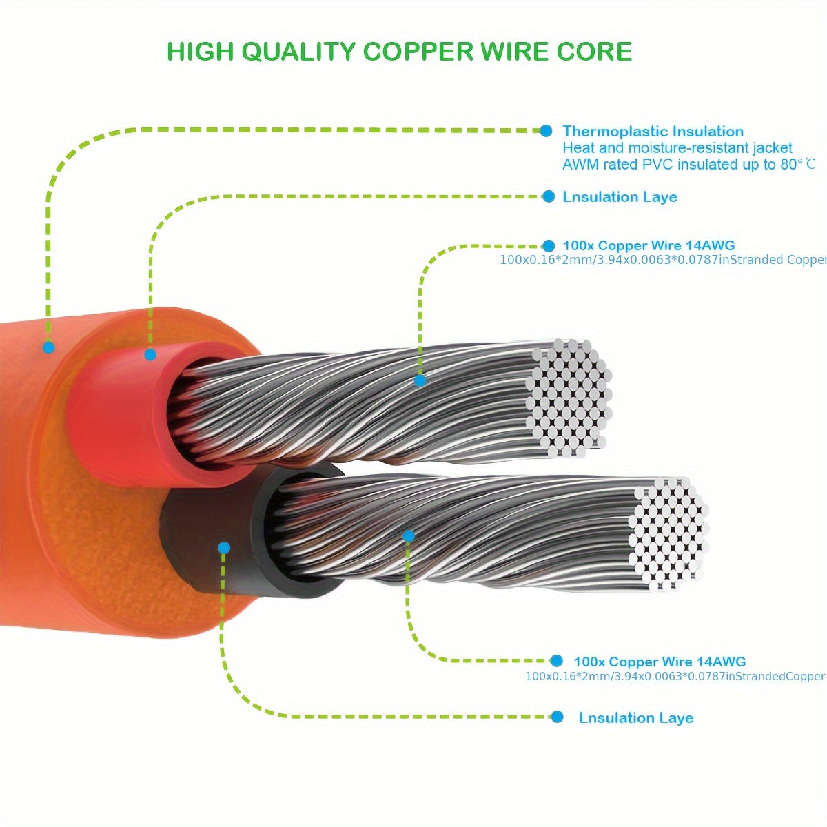 6ft 12V Heavy-Duty Automobile Lead-Acid Battery Charging Cable - UL Certified 14AWG 100% Copper Wire for Safe and Efficient Charging - Built-in 15A Fuse for Overcharge Protection and 100% Copper Conductor for Maximum Conducti