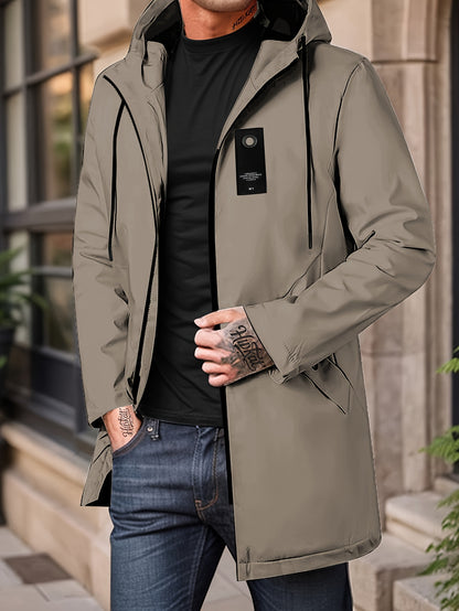 Men'S Casual Hooded Zip-Up Jacket - Solid Color, Lightweight & Breathable Polyester, Regular Fit with Chopping Sting, Perfect for Spring & Fall Daily Wear, Zipper Closure