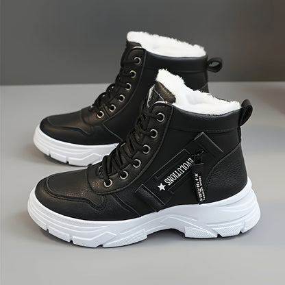 Women'S High-Top Winter Boots with Thick Cushioned PVC Sole, Faux Cover Upper & Plush Lined Interior - Lace-Up Outdoor Sneakers for Casual, Running, and Streetwear, Winter Boots