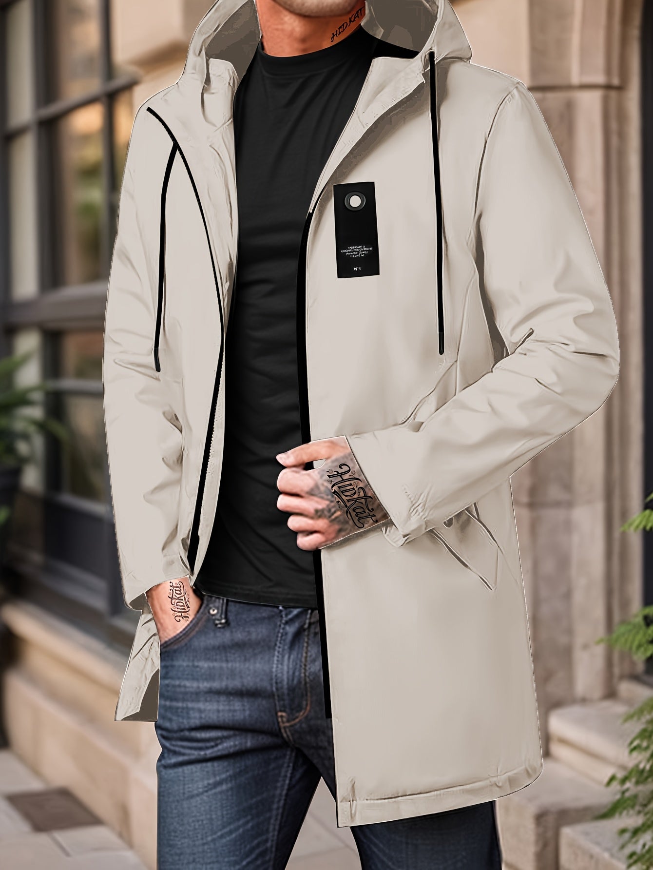 Men'S Casual Hooded Zip-Up Jacket - Solid Color, Lightweight & Breathable Polyester, Regular Fit with Chopping Sting, Perfect for Spring & Fall Daily Wear, Zipper Closure