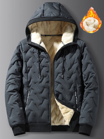 Two-Tone! 1pc Men's Autumn/Winter Thickened Hooded Jacket, Essential Winter Coat with Fleece Lining – Windproof & Warm Casual Workwear for Daily Outings, Commuting, Outdoor Activities, and Sports