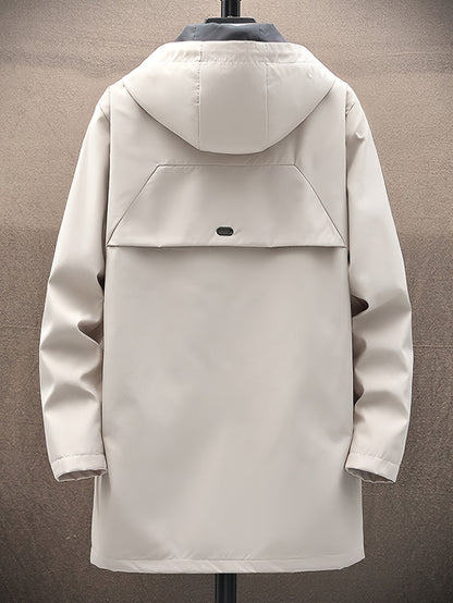 Men'S Casual Hooded Zip-Up Jacket - Solid Color, Lightweight & Breathable Polyester, Regular Fit with Chopping Sting, Perfect for Spring & Fall Daily Wear, Zipper Closure