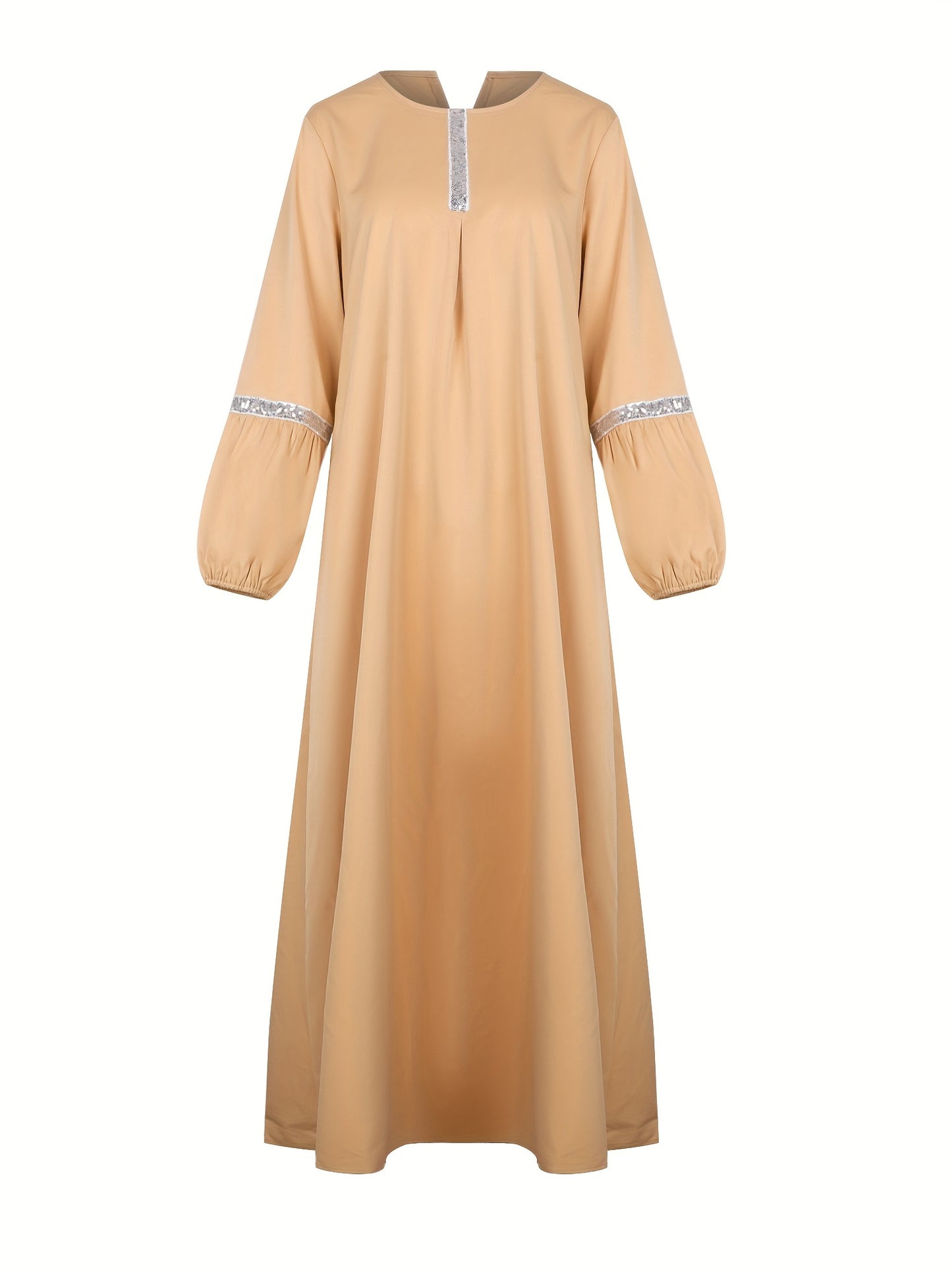 Middle Eastern Solid Color Long Sleeve Muslim Abaya Casual Sequined Dress