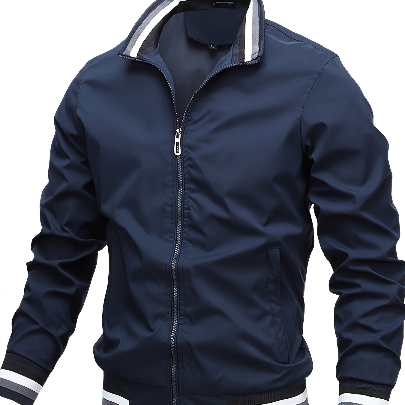 Men'S Retro Hip-Hop Baseball Jacket - Casual Sports Bomber with Stand Collar Zipper, Polyester Fabric - Perfect for Fall and Winter, Casual Weekend Wear, Casual Jacket|Hip Hop Style|Zippered Jacket