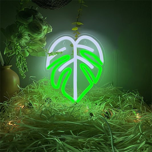 Monstera Deliciosa Neon Light, Two Colors: Green and Cool White, USB Powered with Button Switch, for Holiday Decorations, Home Decoration, Birthday Parties, Night Lighting