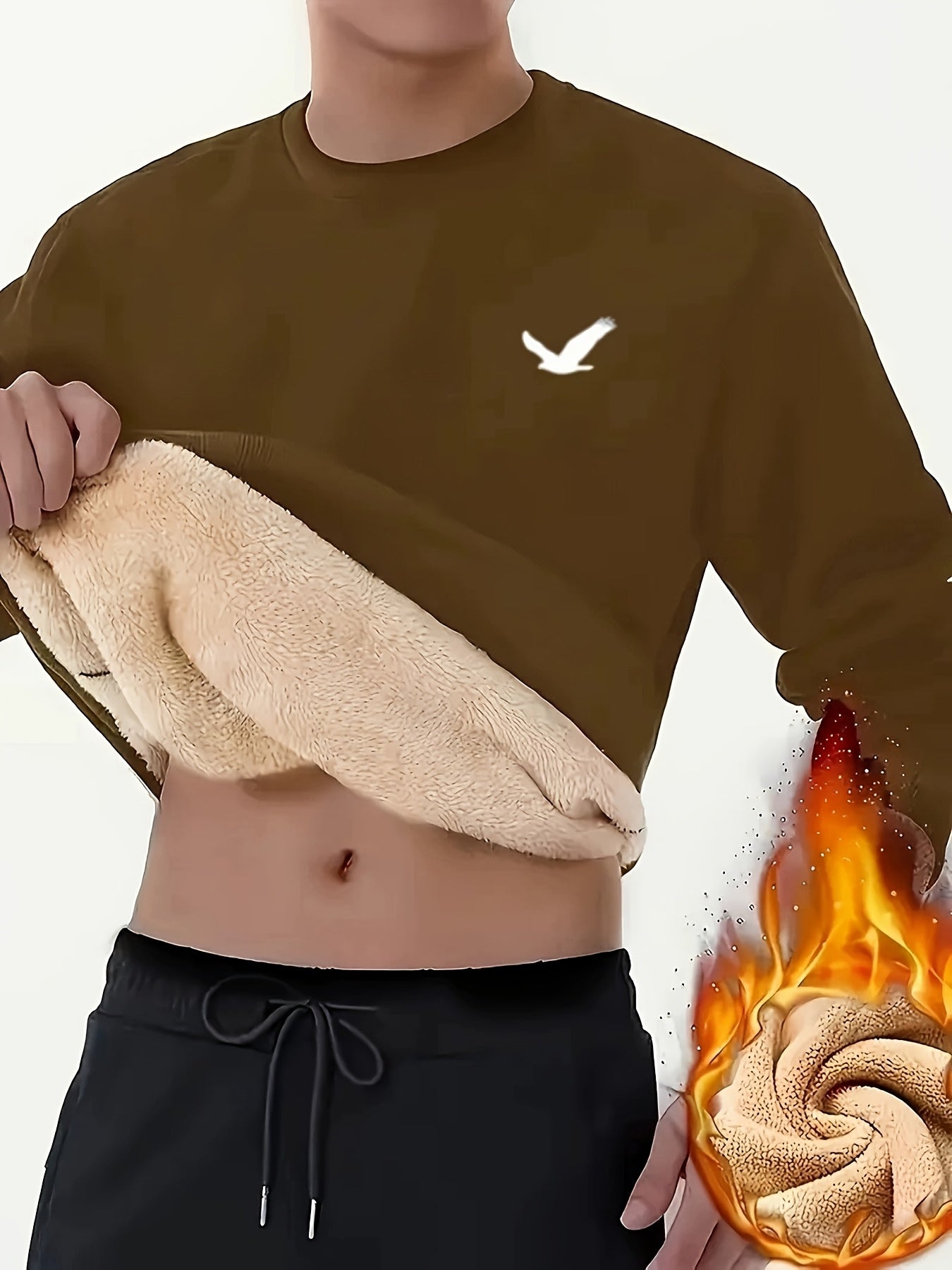 Men's Thermal Insulated Sweatshirt - Heavyweight Layering Base Layer for Winter, Indoor/Outdoor Cold Weather Clothing - Machine Washable Round Neck Pullover, Winter Sweaters, Indoor Warmth, Simple Design, Comfortable Fit, Pul
