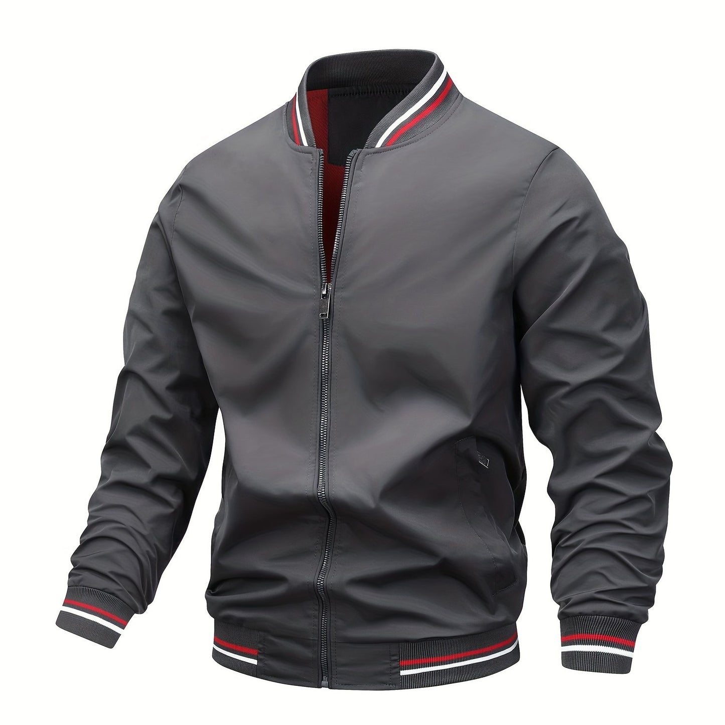 1pc, Spring And Fall Men's Striped Sports Fashion Jacket, Baseball Collar Zip Up Casual Jacket For Mountaineering And Daily Outings