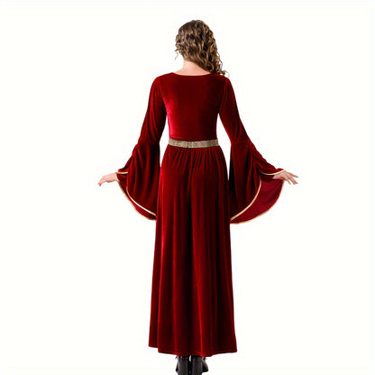 0821 Dress-up Set Two-piece: Dress + Belt Halloween Adult Female Cosplay Medieval Palace Long Dress Witch Queen Dress Festival Costume